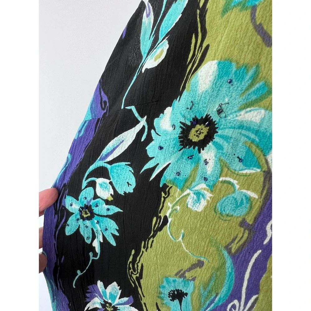 JM Collection Maxi Dress Blue Green Floral‎ Beaded Rayon Sleeveless Shift Large - Picture 8 of 8